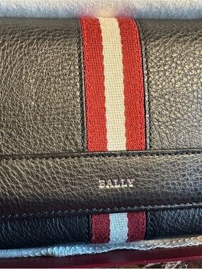 Bally Black Leather wallet with Red and White Stripe